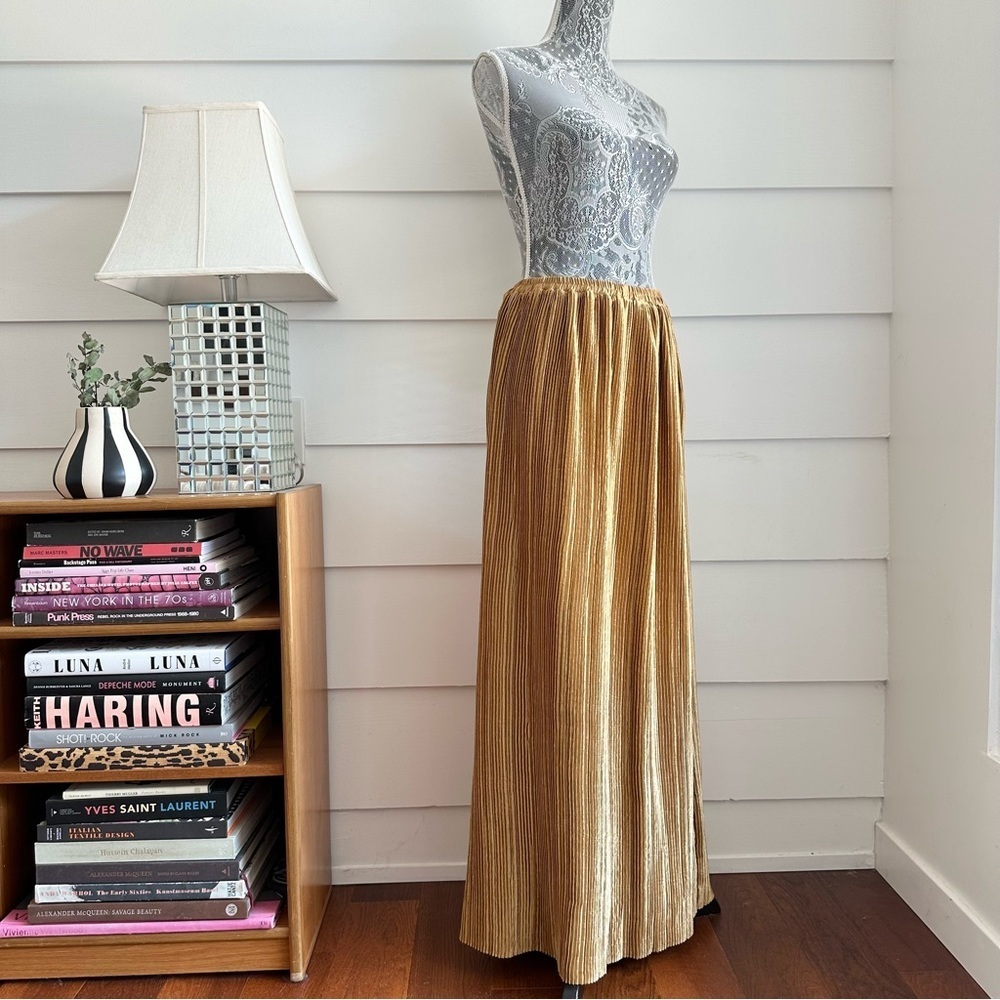 Vintage Jeanne Marc Pleated Maxi Skirt Gold 80s Skirt